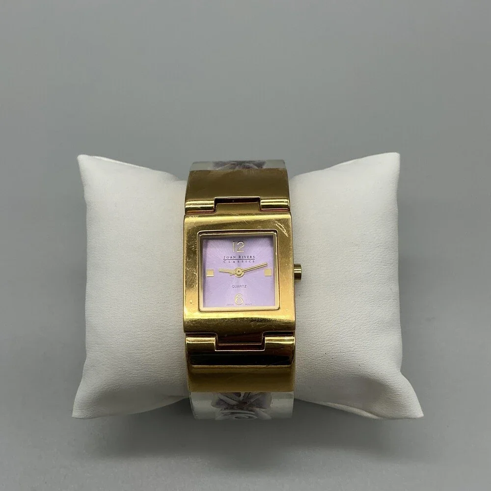 Joan Rivers Womens Watch 24mm Purple Dial Clear Floral Gold Tone New Battery